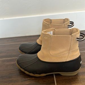 Sperry waterproof rubber boot.